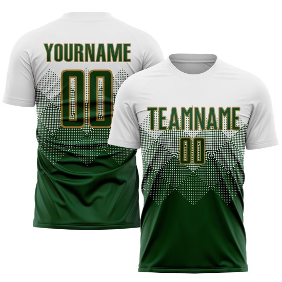 Maglia da calcio personalizzata con stampa sublimatica bianco-verde-oro antico Maglia da calcio personalizzata con stampa sublimatica bianco-verde-oro antico