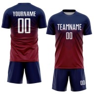 Maglia da calcio personalizzata con stampa a sublimazione blu navy bianco-cremisi Maglia da calcio personalizzata con stampa a sublimazione blu navy bianco-cremisi