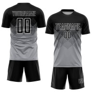 Maglia da calcio personalizzata con stampa a sublimazione grigio chiaro nero-bianco Maglia da calcio personalizzata con stampa a sublimazione grigio chiaro nero-bianco