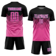 Maglia da calcio personalizzata con stampa a sublimazione a forma quadrata, sfumata rosa nera-azzurra Maglia da calcio personalizzata con stampa a sublimazione a forma quadrata, sfumata rosa nera-azzurra