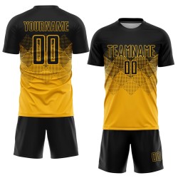 Maglia da calcio personalizzata in oro e nero con stampa a sublimazione Maglia da calcio personalizzata in oro e nero con stampa a sublimazione