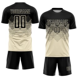 Maglia da calcio personalizzata in sublimazione nera e crema Maglia da calcio personalizzata in sublimazione nera e crema