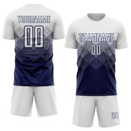 Maglia da calcio personalizzata con stampa a sublimazione bianca e blu navy Maglia da calcio personalizzata con stampa a sublimazione bianca e blu navy