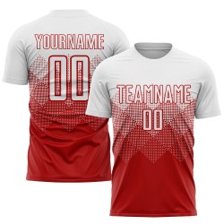 Maglia da calcio personalizzata rossa e bianca con stampa a sublimazione