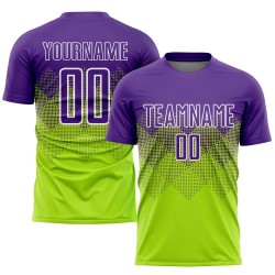 Maglia da calcio personalizzata con stampa sublimatica verde neon viola-bianco