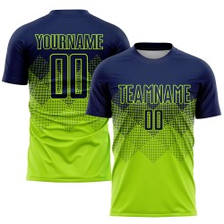 Maglia da calcio personalizzata con stampa sublimatica verde neon blu navy
