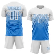 Maglia da calcio personalizzata con stampa a sublimazione blu polvere bianca Maglia da calcio personalizzata con stampa a sublimazione blu polvere bianca