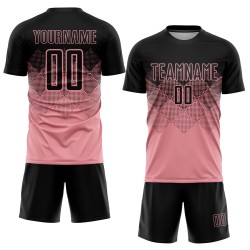Maglia da calcio personalizzata con stampa sublimatica rosa medio nera Maglia da calcio personalizzata con stampa sublimatica rosa medio nera